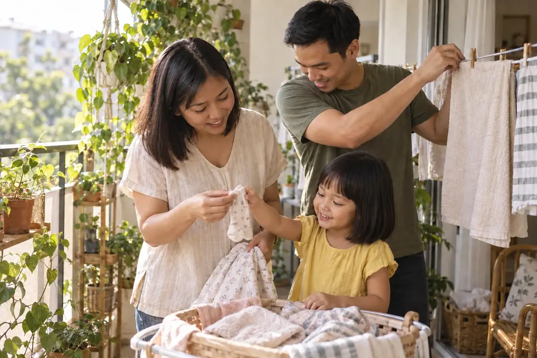 Example family photo, AI-generated: That little sock, held so carefully.